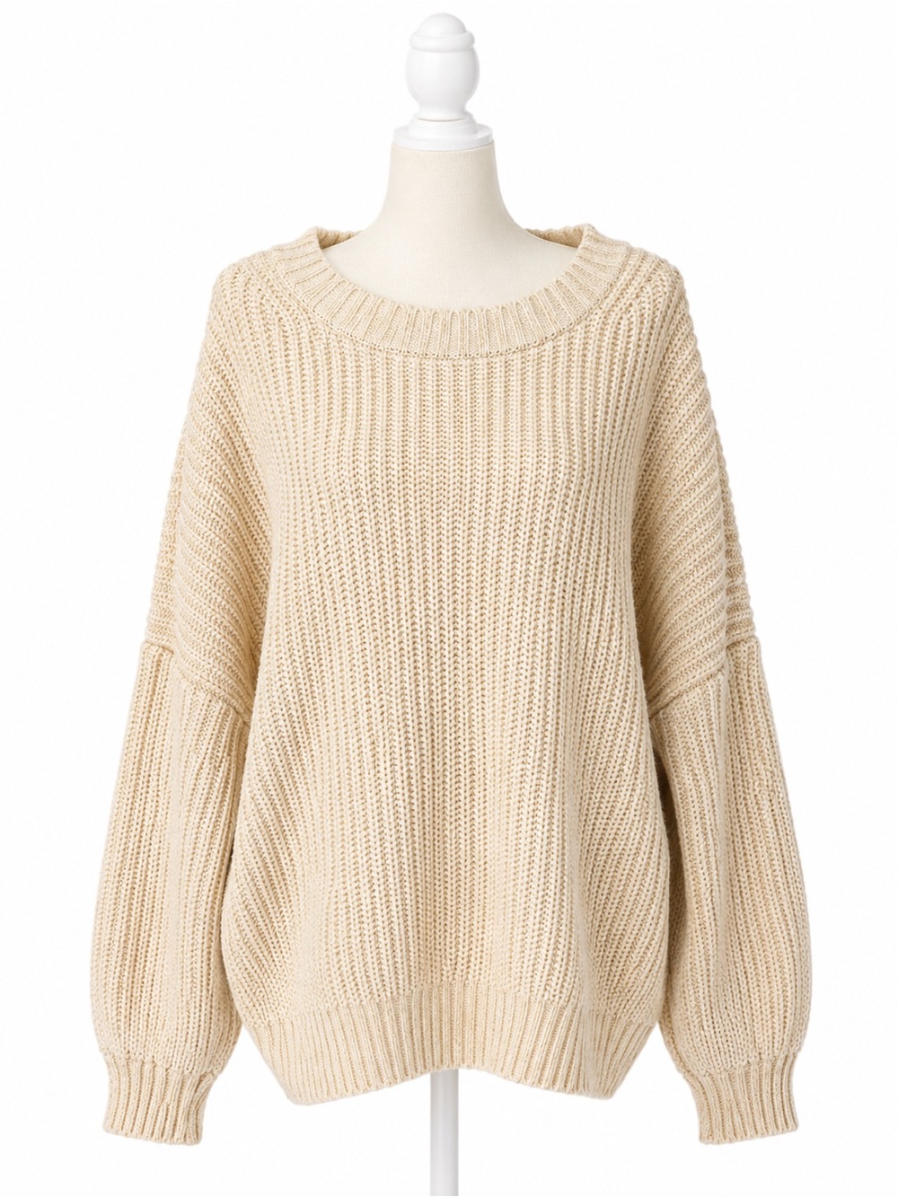 American Eagle Oversized Chunky Knit Sweater Cream Balloon Sleeve Size Large